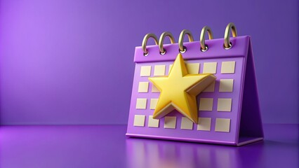Poster - 3D Purple and Yellow Calendar with Star Symbolizing Events and Reminders in a Modern Digital Design for Planning and Organization Needs