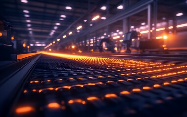 Poster - A glowing molten metal flow sets the scene in a bustling industrial factory, highlighting the process of manufacturing and production.