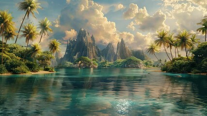 Wall Mural - animation enchanting tropical island surrounded by azure waters generated with ai