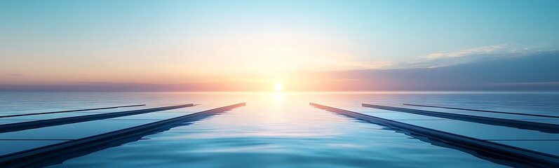 Aufkleber - A serene sunset over calm waters, with gentle waves reflecting soft hues of blue and orange on the horizon.