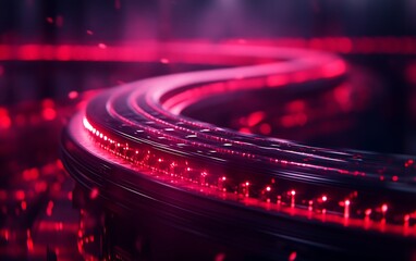 Poster - A glowing, wavy line illuminated in red, surrounded by a soft mist, creating a futuristic, dynamic visual effect.