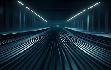 Poster - A dark, futuristic tunnel scene with illuminated lines creating a sense of depth and movement, evoking a feeling of mystery.