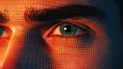 Poster - A close-up of a human eye with digital patterns, symbolizing technology, vision, and innovation in the digital age.
