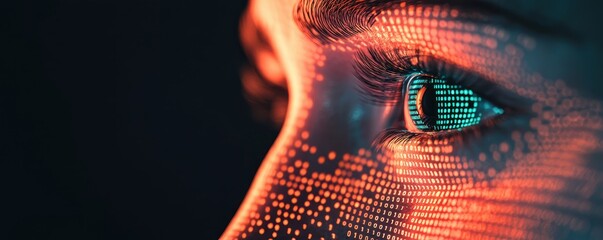 Poster - A close-up of an eye reflecting digital data, emphasizing the connection between vision and technology in a vibrant, futuristic style.