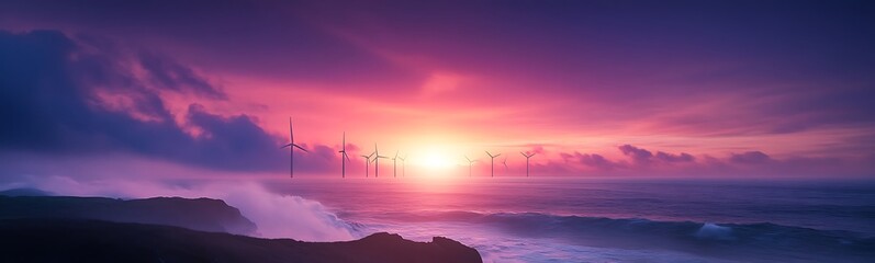 Aufkleber - A vibrant sunset casts hues of purple and pink over turbulent waves, set against a dramatic sky creating a serene coastal landscape.