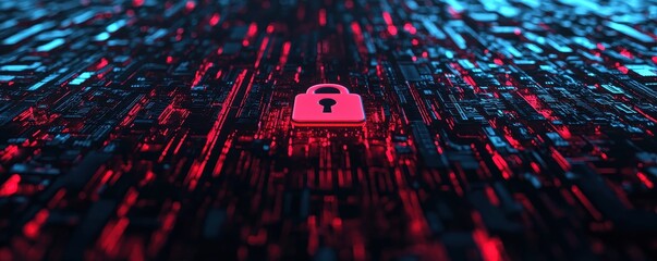 Aufkleber - A digital lock is surrounded by a vibrant array of matrix-like data streams, symbolizing cybersecurity and data protection.