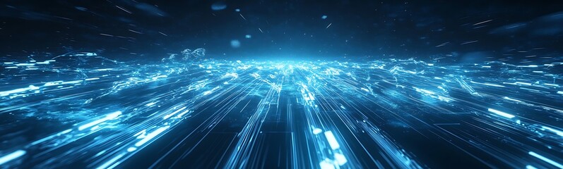 Aufkleber - A futuristic scene featuring dynamic blue lights creating an illusion of depth and motion, symbolizing technology and digital landscapes.