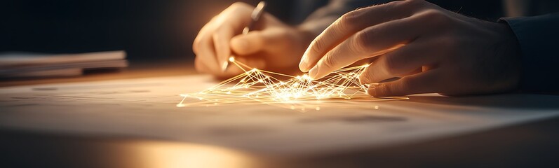 Aufkleber - A pair of hands creates intricate patterns with sparkling elements on a workspace, highlighting a moment of artistry and craftsmanship.