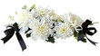 © ASLAM515 - An elegant sympathy card featuring chrysanthemums and a black ribbon on a white background.