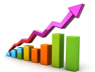 Poster - Upward Trend - Colorful 3D Bar Graph with Arrow Showing Growth.