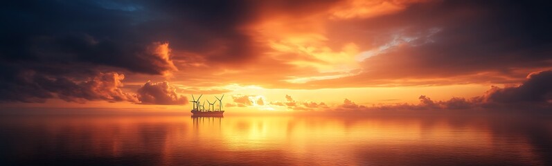 Aufkleber - A breathtaking sunset over tranquil waters, with silhouettes of boats reflecting the vibrant orange and purple hues of the sky.