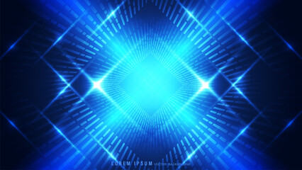 Wall Mural - abstract futuristic blue background with glowing diamond shape, layers of radiating light beams