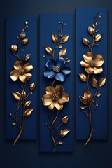 Wall Mural - Metal flowers on blue background