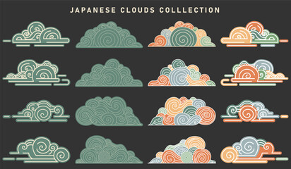 vector set of clouds in traditional japanese or chinese style, design elements, cloud icons collecti