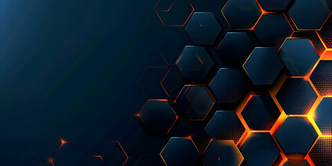 Poster - Abstract background with glowing hexagons in blue and orange colors