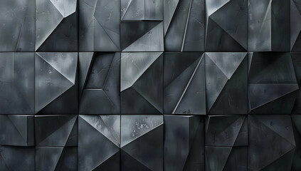 Poster - A seamless dark gray background with an intricate geometric pattern of triangles and squares