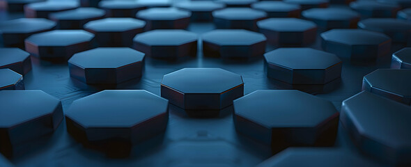 Poster - 3D render of a dark blue abstract background with a hexagon pattern