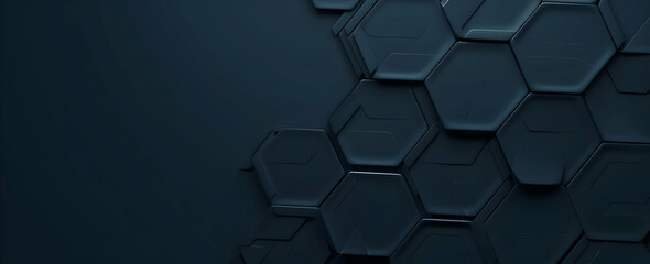 Poster - 3D render of a simple, dark blue abstract background with a hexagon pattern