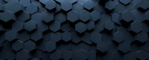 Poster - 3D render of a dark blue abstract background with a hexagon pattern