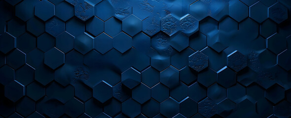 Poster - 3D render of a dark blue background with a hexagonal pattern