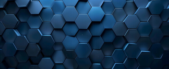 Poster - 3D render of a dark blue background with a hexagonal pattern