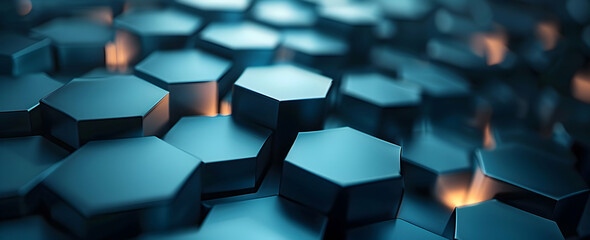 Poster - 3D render of a dark blue background with a hexagonal pattern