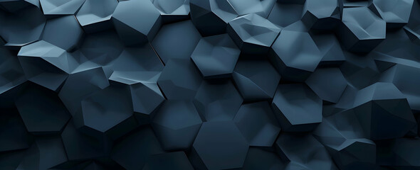 Poster - 3D render of a dark blue background with a hexagonal pattern