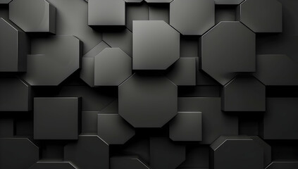 Poster - 3D render, abstract black background with a cube pattern