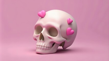 Poster - Pink Skull with Three Pink Hearts