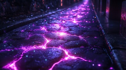 A sidewalk photo of a purple and black background