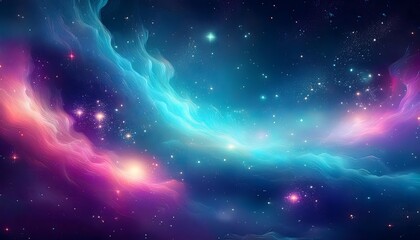 Wall Mural - abstract galaxy-themed background with clusters of stars and light streaks, blending hues of turquoi