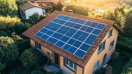 solar panel system on the roof of an apartment, solar energy system