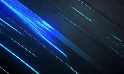 Fototapete - 4K animation neon blue abstract glowing lines on a black background, featuring futuristic geometric shapes and fluid stripes, perfect for technology-inspired designs or high-tech digital art.