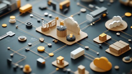 Simple flowchart with icons representing, Cloud 3d icon