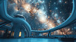 A star scape galaxy open skylight, arcane observatory laboratory.