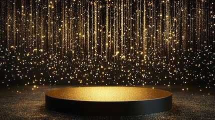 Poster - Podium stage Gold black display for award or products with background glitter lighting, 4k image