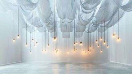 Poster - Exhibition many hanging Light, on White background.