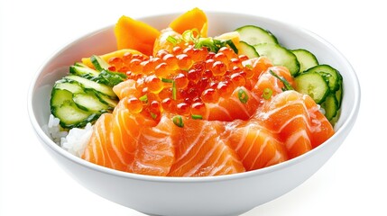 Wall Mural - Fresh Salmon Donburi in a Bowl with Vegetables