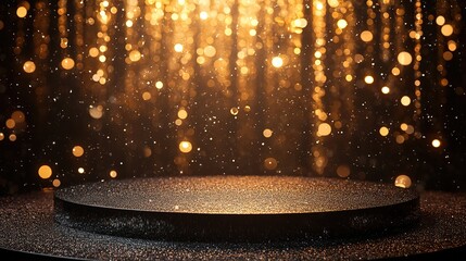 Poster - Podium stage Gold black display for award or products with background glitter lighting, 4k image