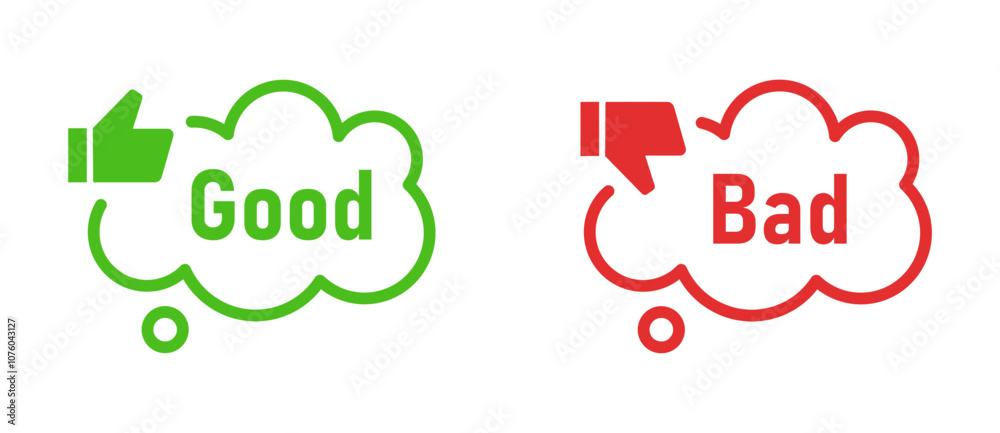 Good and bad icon set. Green and red, positive and negative signs, do ...