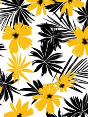 Wall Mural - Black and Yellow Flower Pattern