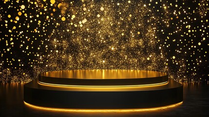 Poster - Podium stage Gold black display for award or products with background glitter lighting, 4k image