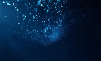 Wall Mural - blue glowing lights against a dark background. sparkling particles and bokeh lights create a magical
