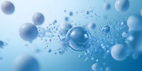 Poster - abstract blue spheres: a mesmerizing abstract composition of floating blue spheres and droplets, cre