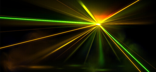 Poster - radiant laser beams converge at central point creating spectacular burst in yellow and green light c