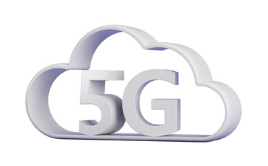 Poster - 3D illustration of a 5G symbol inside a cloud shape on a white background, representing modern technology and connectivity. 3D Rendering
