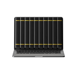 Poster - laptop with a black screen displaying vertical yellow lines, isolated on a white background. concept