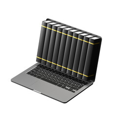 Poster - Open laptop with a screen made of books on a white background. Concept of digital learning and technology. 3D Rendering