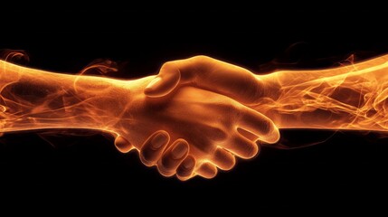 Aufkleber - A hand shake between two people with a fire in the background