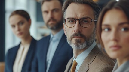 Poster - A group of people are standing in a line, all wearing suits and ties